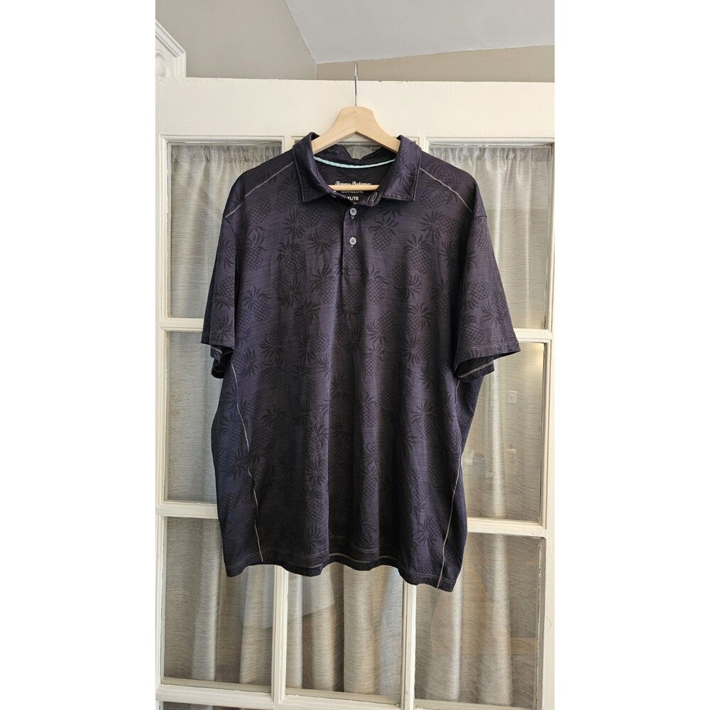 Tommy Bahama IslandZone Pineapple Jacquard Polo Shirt Black Charcoal XL/TG